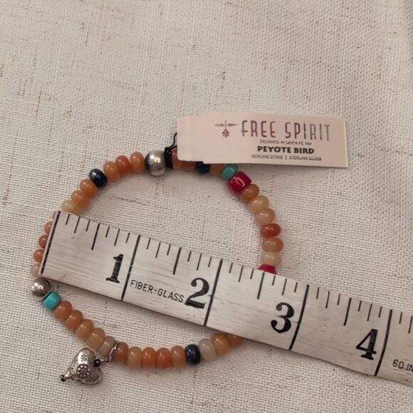 NWT Peyote Bird Multicolor Beaded Gemstone Sterling Silver Heart Charm Bracelet - Picture 5 of 6